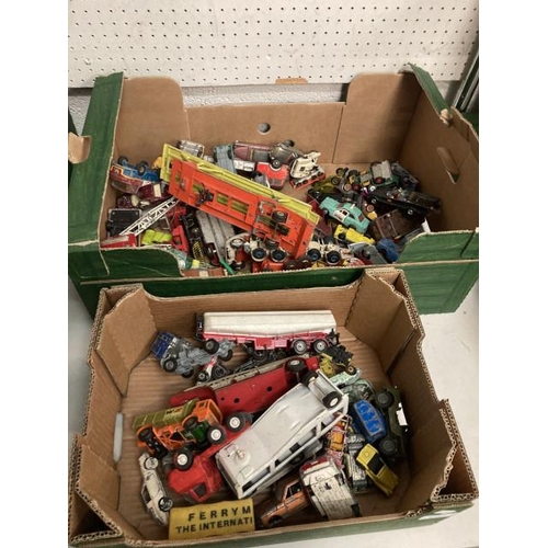 271 - 2 boxes of play worn vehicles inc. Corgi, Tonka, Matchbox, Dinky etc.