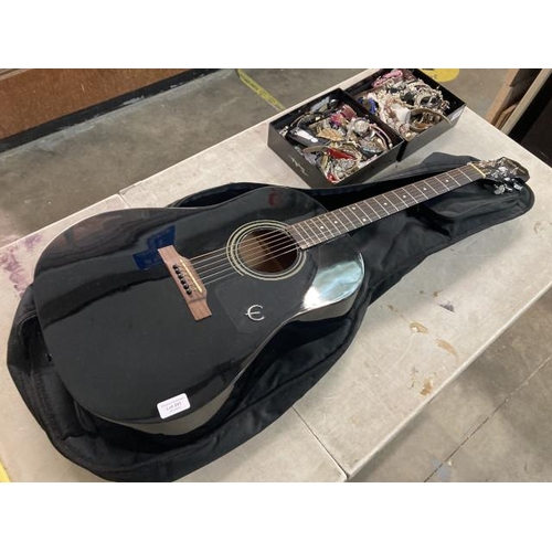 291 - Epiphone AJ-10/BK serial No. SI 00103014 black acoustic guitar with soft case