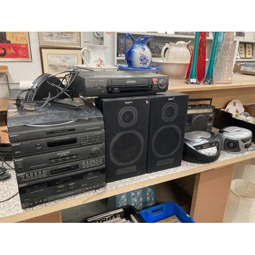 300 - Hitachi 4 band personal radio cassette recorder, Sony XO-D20 music system with speakers, Panasonic N... 