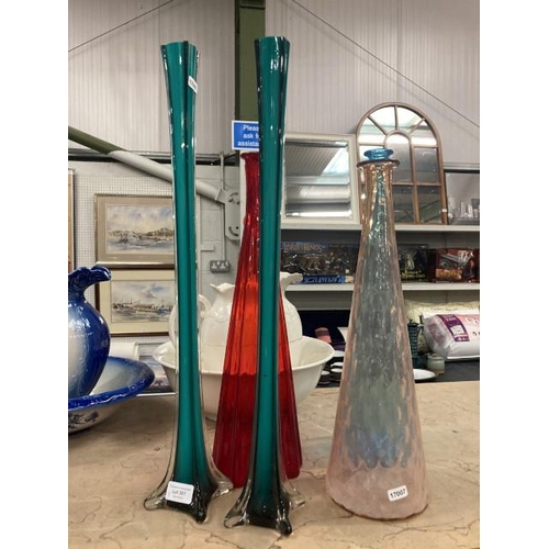 301 - 5 art glass floor vases (Tallest 60H & smallest 46H)