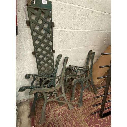 79 - Two pairs of cast bench ends one with back rest