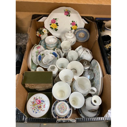 299 - 7 boxes of china & glassware inc. Wedgwood 