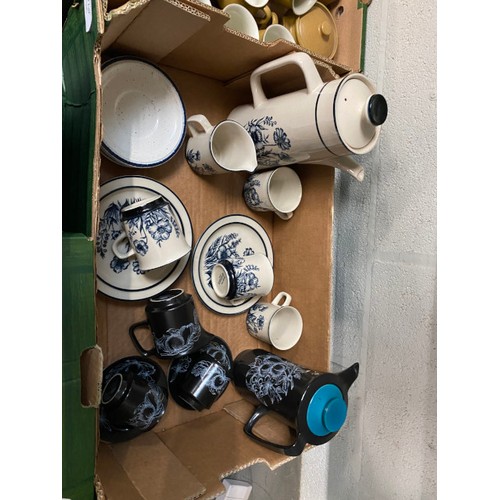 256 - 3 boxes of pottery inc. 6 pieces of Crown Devon 