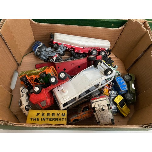 271 - 2 boxes of play worn vehicles inc. Corgi, Tonka, Matchbox, Dinky etc.