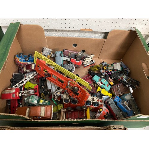 271 - 2 boxes of play worn vehicles inc. Corgi, Tonka, Matchbox, Dinky etc.