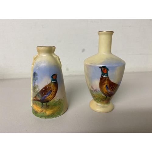 244 - Two hand painted miniature Worcester vases decorated with Pheasants by W. Stinton 7.5 &8.5H