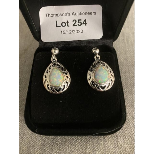 254 - Pair of silver & opal earrings