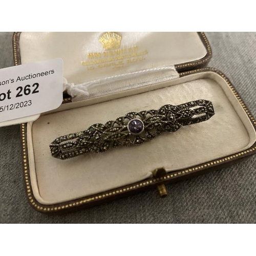 262 - 925 silver, marcasite & amethyst set brooch