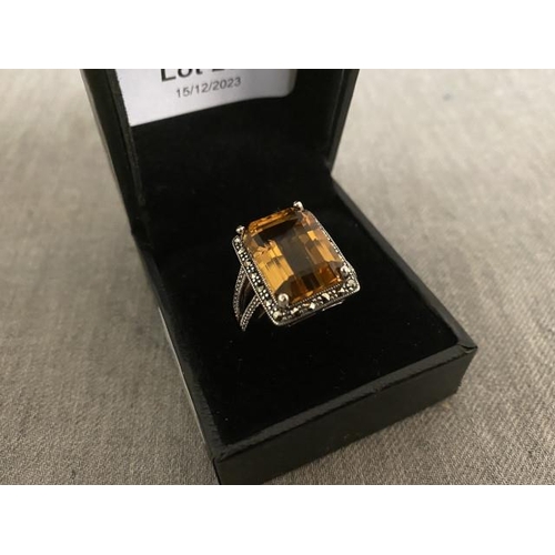 267 - Silver, citrine & marcasite ring (size S)