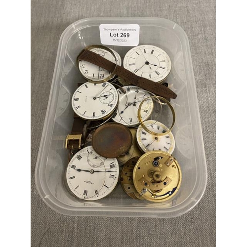 269 - Box of watch movements inc. Elgin, J.W. Benson, Waltham etc.