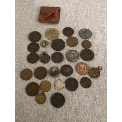 280 - Tray of coins inc. George III 1797 gaming token, Bank of Upper Canada 1852 Bank Token one penny (cou... 