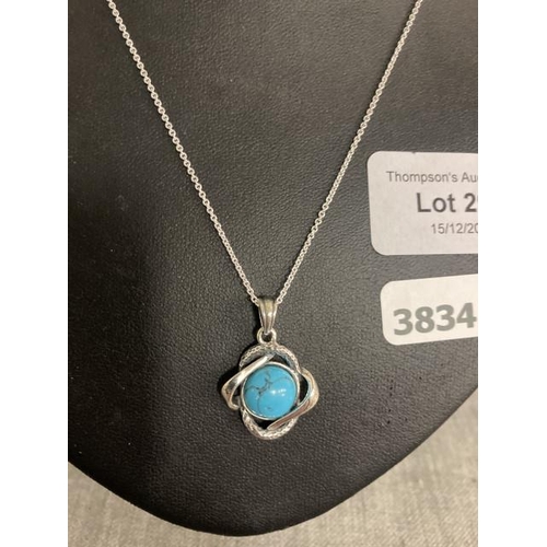 293 - Silver & turquoise pendant on silver chain