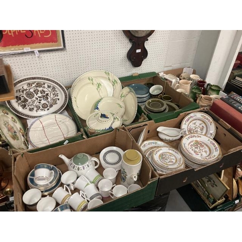 312 - 6 boxes of pottery inc. part dinner/ tea sets, Indian Tree Ironstone, Hornsea Heirloom, Elizabethan ... 