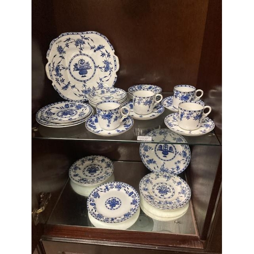 327 - 30 pieces of blue & white part tea service (Wood & Sons Delph, Heathcote China & Aynsley)