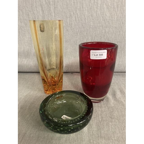 345 - 3 Whitefrairs glass vases, one with original label