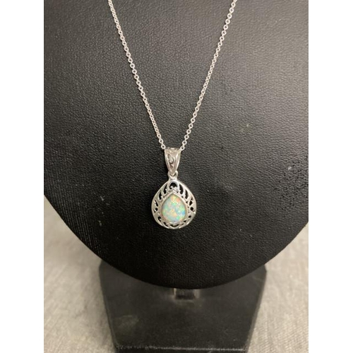 346 - Silver & opal pendant on silver chain