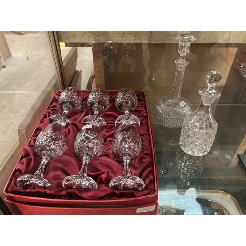 348 - Boxed set of 6 Zwiesel crystal wine goblets & 2 decanters