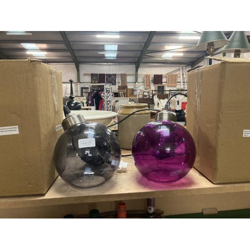 373 - 2 boxed Rockett St George angled glass cloche ceiling pendants