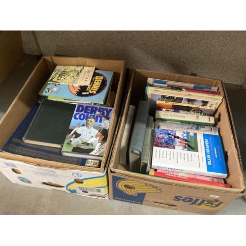 390 - 2 boxes of books inc. trams, railways, London Transport, football etc.