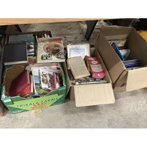 423 - 4 boxes of books including cookery, cricket etc