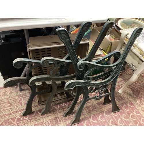 446 - Two pairs of cast bench ends one with back rest