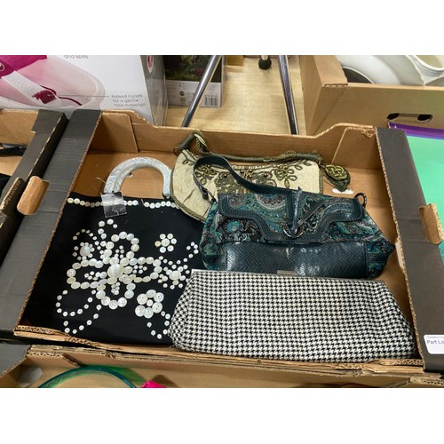 414 - 4 boxes of assorted bags/evening bags including Accessorize (some new with tags), Osprey (new with t... 