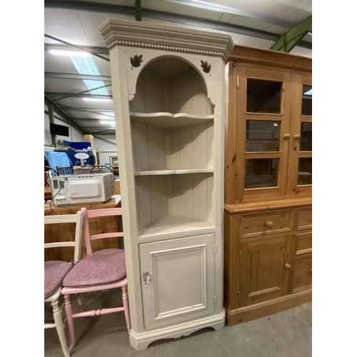 100 - Pine painted corner display cabinet 184H 73W 40D