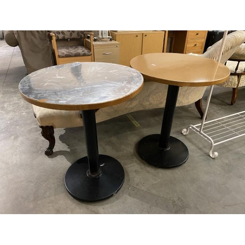 109 - 2 circular pub tables 74H x 61cm diameter