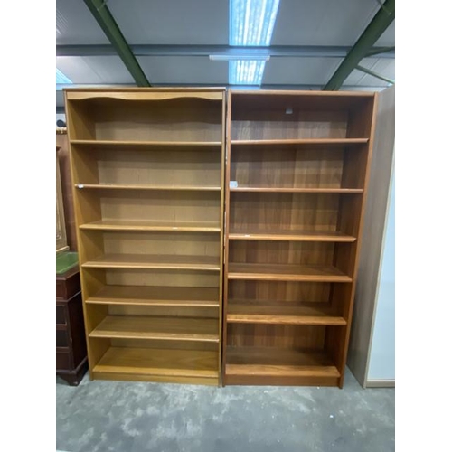 115 - 2 teak bookcases 184H 89W 27D & 184H 80W 29D