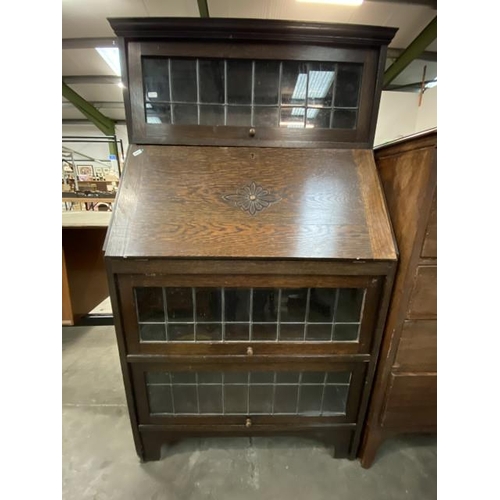 149 - Oak Wernicke style bureau (wormed to back panel - sold as seen) 138H 80W 44D