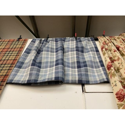 155 - Pair of Laura Ashley blue plaid lined curtains 136cm drop 146cm wide