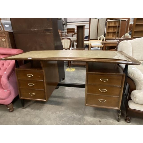 160 - Strongbow Furniture mid century floating banana shaped desk with leather inset 77H 140W 62D 80