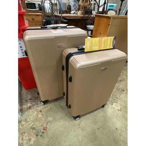 163 - 2 graduated AHOY suitcases in champagne (24” & 28”) NEW