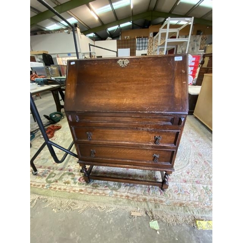 186 - Oak barley twist bureau 103H 74W 41D