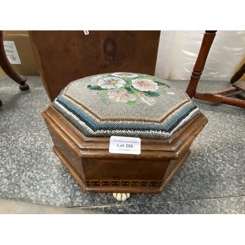 206 - Victorian walnut inlaid octagonal stool 29Diam 14H