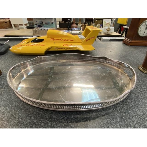 213 - Silver plated oval galleried serving tray 57x37cm