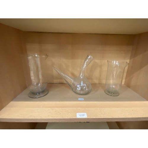 229 - Hand blown wine pitcher & 2 apothecary measures