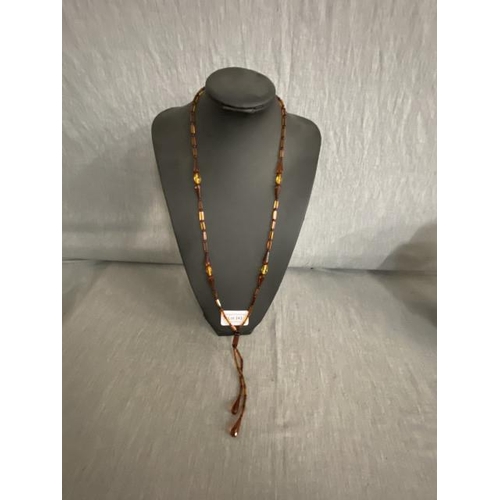 243 - Art Deco Flapper amber coloured bead necklace