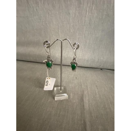 245 - Pair of 925 silver malachite drop earrings