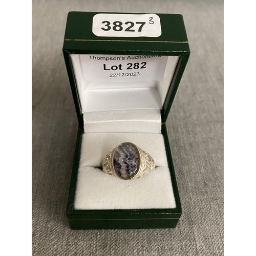 282 - Blue John set silver ring (size T)