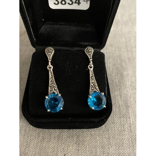 286 - Pair of silver, blue stone & marcasite earrings