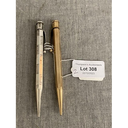 308 - Two vintage Yard-O-Lead pencils (one sterling silver & one rolled gold)