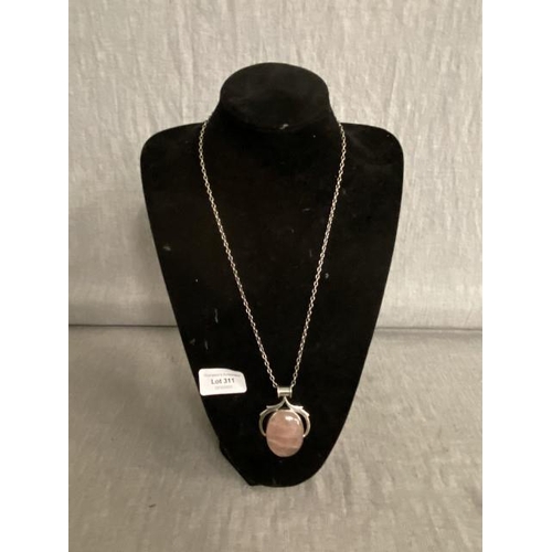 311 - Silver rose quartz pendant on silver chain