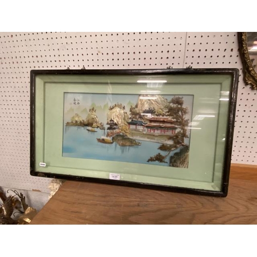 343 - Framed oriental shell & pearl diorama 40x70cm