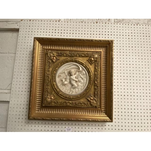 346 - Gilt framed cherub plaque (resin, 45cm Square)