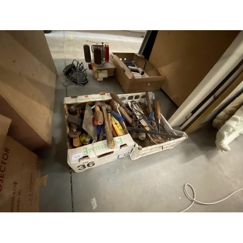 392 - 2 boxes of hand tools & wall bracket