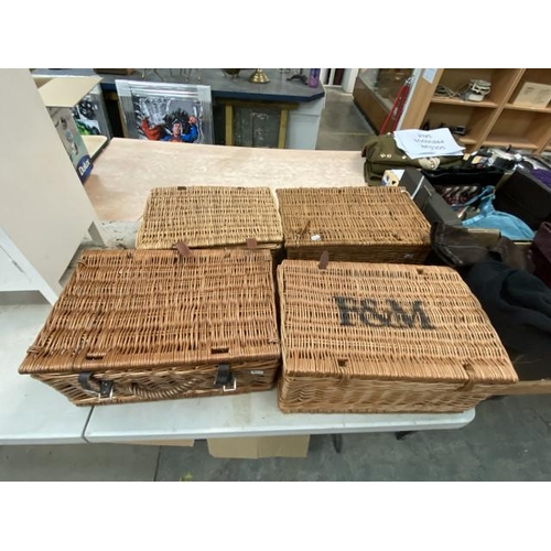 428 - Fortnum & Mason wicker lidded basket 22H 48W 31D and 3 wicker hampers 20H 46W 33D, 20H 40W 30D, 20H ... 