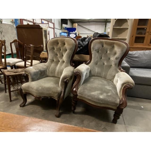 78 - 2 Victorian mahogany framed ladies chairs for restoration (sold as seen) 76W