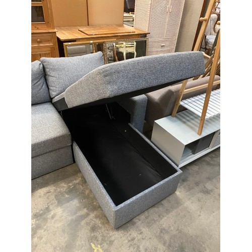 79 - Grey upholstered L Shaped storage/sofa bed 161H 225W 170D