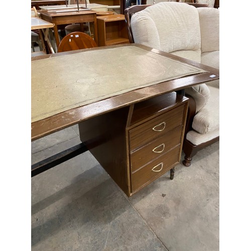 160 - Strongbow Furniture mid century floating banana shaped desk with leather inset 77H 140W 62D 80